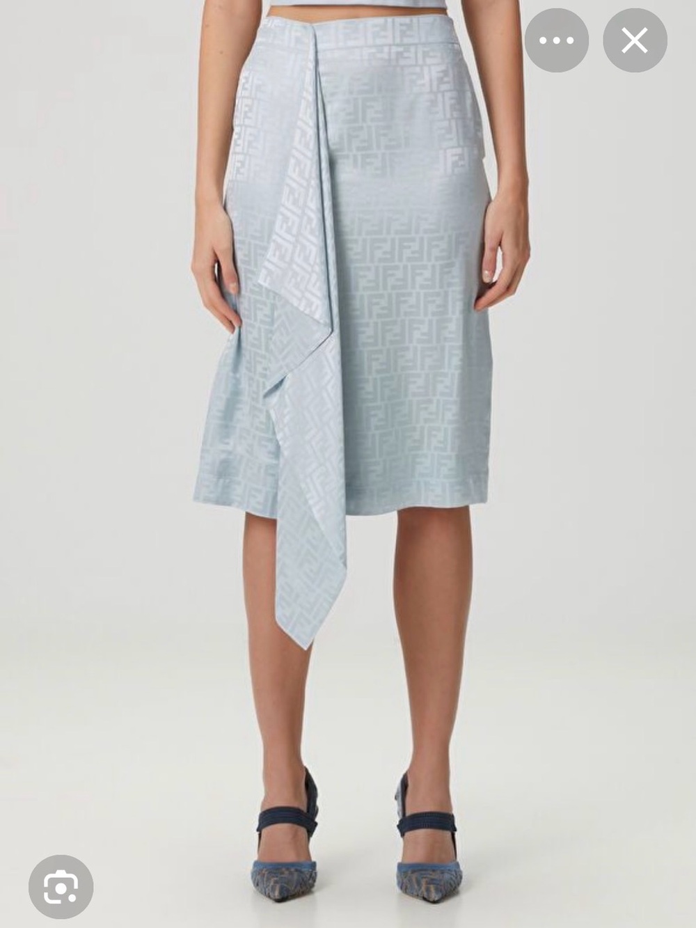 Fendi Sky Light Blue Silk Double F Monogram Midi Skirt Size 46 Or US 10